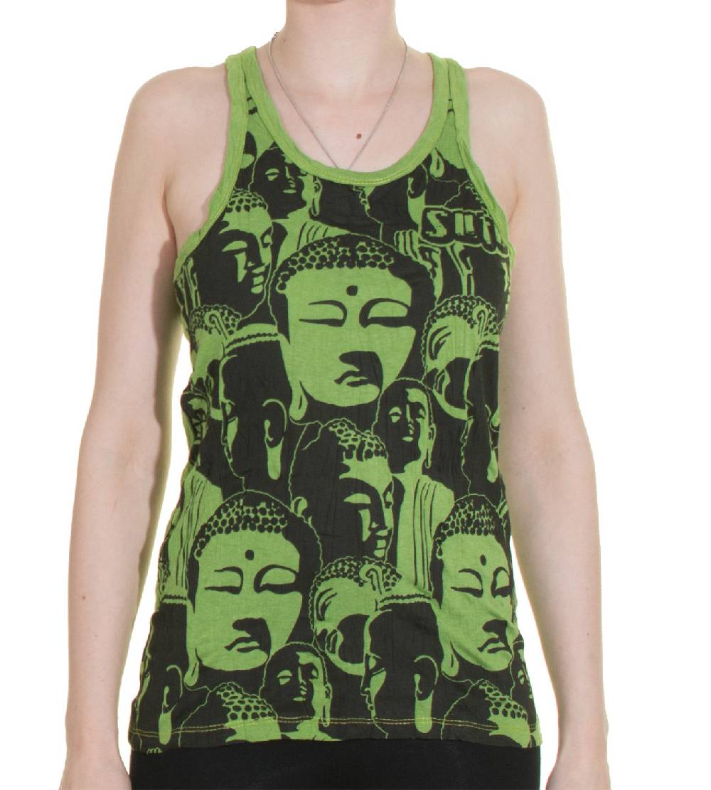 Kunst Und Magie 70er Retro Top Sure Buddha Köpfe Psy Goa T-Shirt In Knalligen Farben