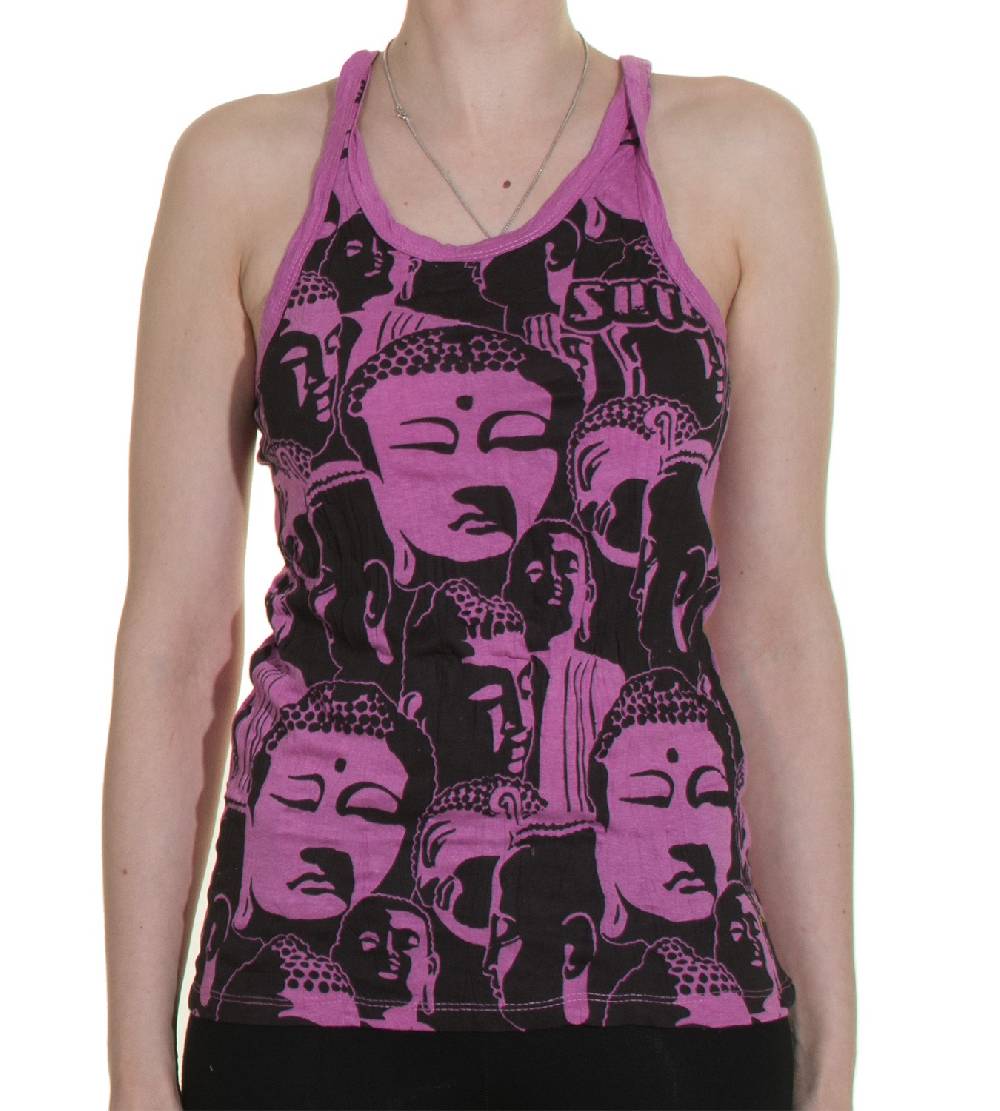 Kunst Und Magie 70er Retro Top Sure Buddha Köpfe Psy Goa T-Shirt In Knalligen Farben