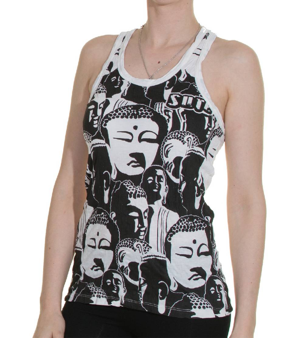 Kunst Und Magie 70er Retro Top Sure Buddha Köpfe Psy Goa T-Shirt In Knalligen Farben