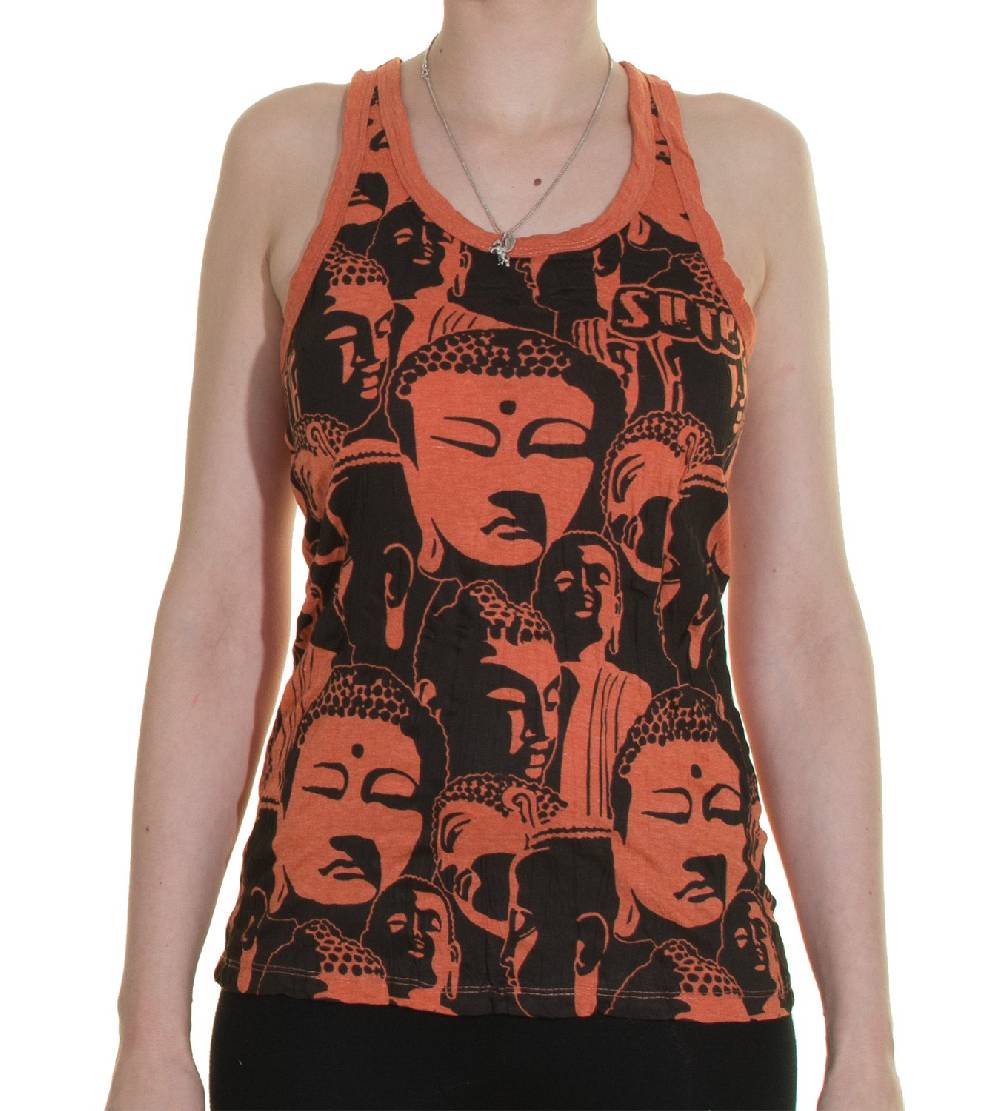 Kunst Und Magie 70er Retro Top Sure Buddha Köpfe Psy Goa T-Shirt in knalligen Farben