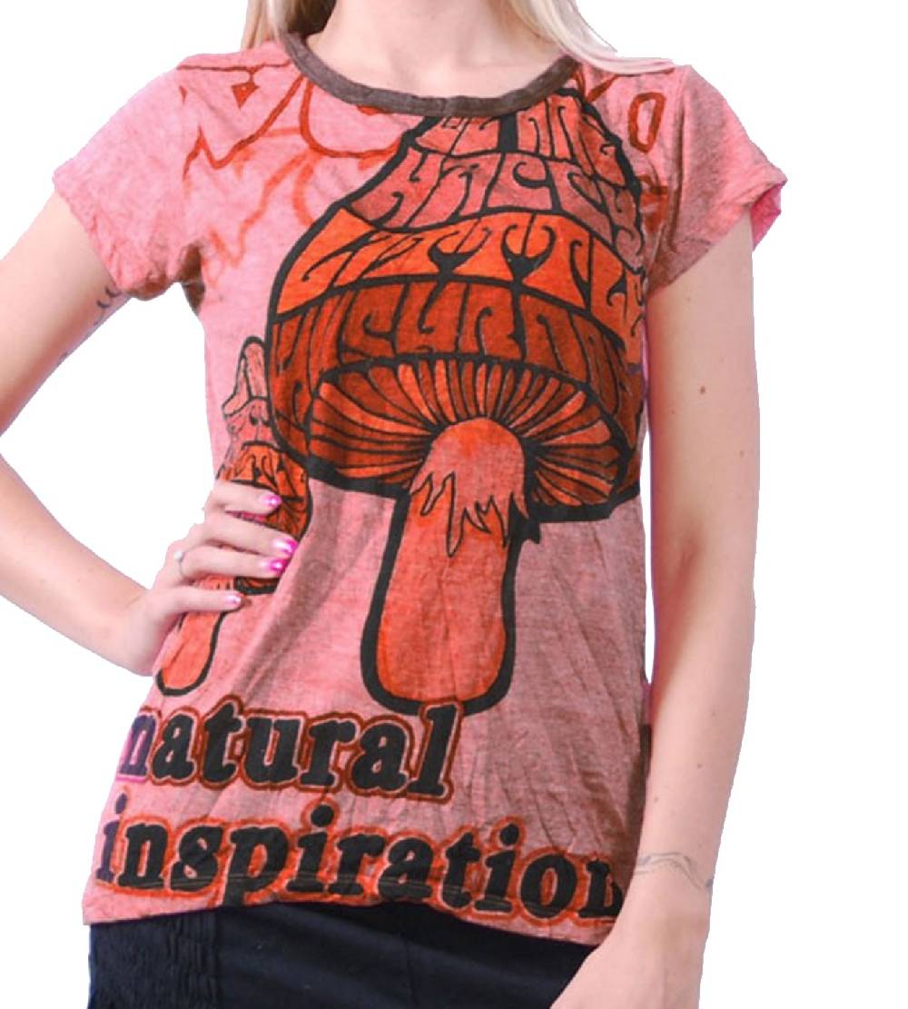 Kunst Und Magie 70er Retro Top Sure Magic Mushroom Psy Goa T-Shirt Girlie Rot