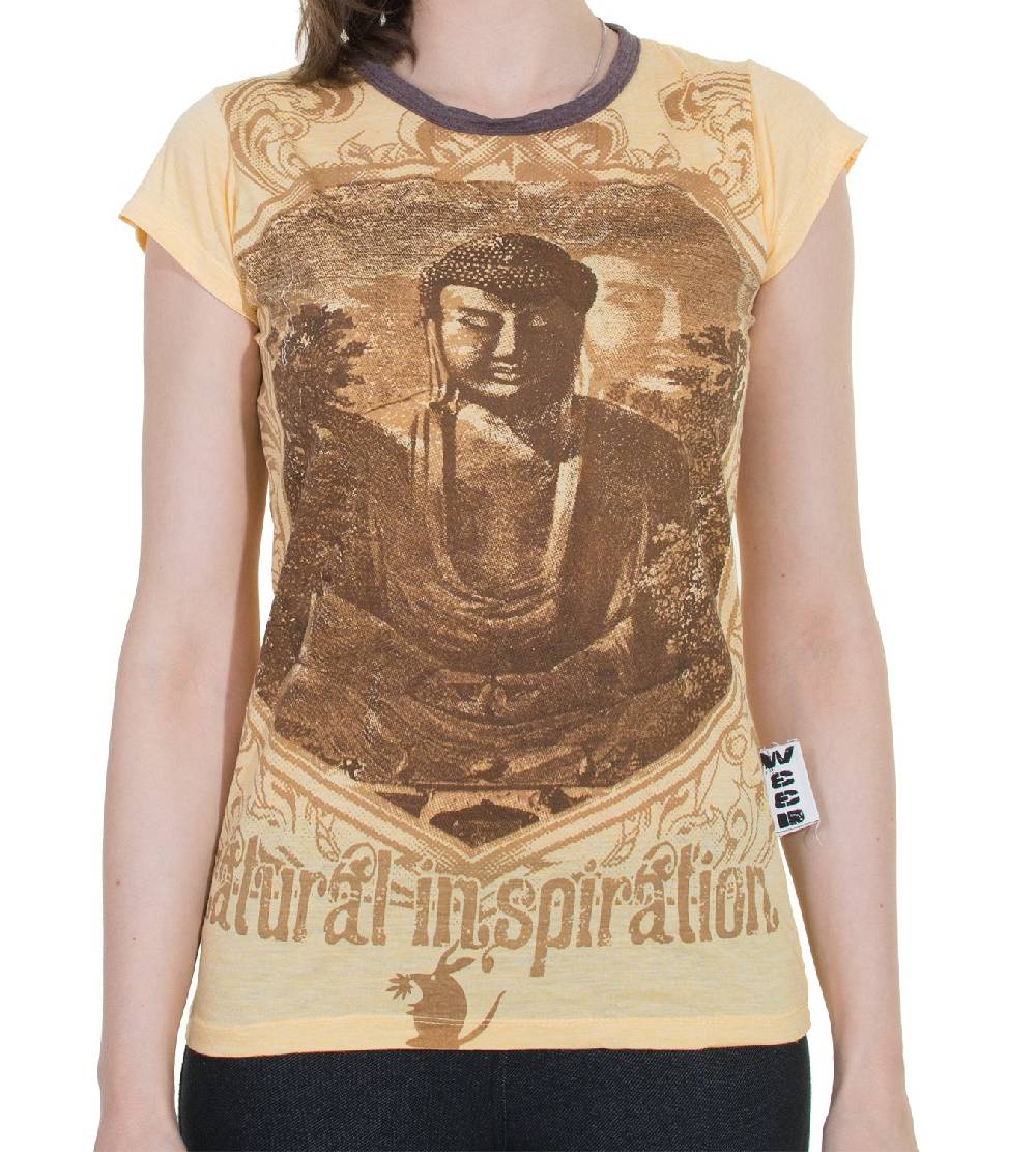 Kunst Und Magie 70er Retro Top Sure Weed Buddha Meditation Girlie T-Shirt Im Knitter Look