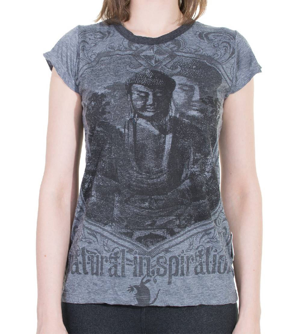 Kunst Und Magie 70er Retro Top Sure Weed Buddha Meditation Girlie T-Shirt Im Knitter Look