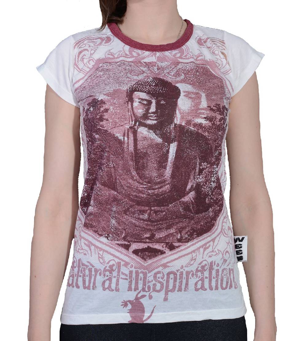 Kunst Und Magie 70er Retro Top Sure Weed Buddha Meditation Girlie T-Shirt Im Knitter Look