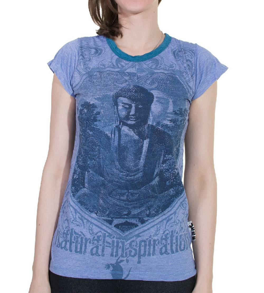 Kunst Und Magie 70er Retro Top Sure Weed Buddha Meditation Girlie T-Shirt im Knitter Look