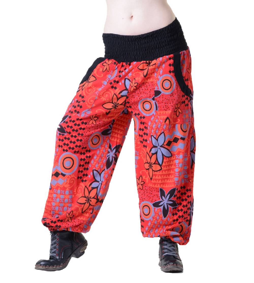 Kunst Und Magie Aladin Pants Hippie Hose Goa Baumwoll Haremshose Rot/Orange