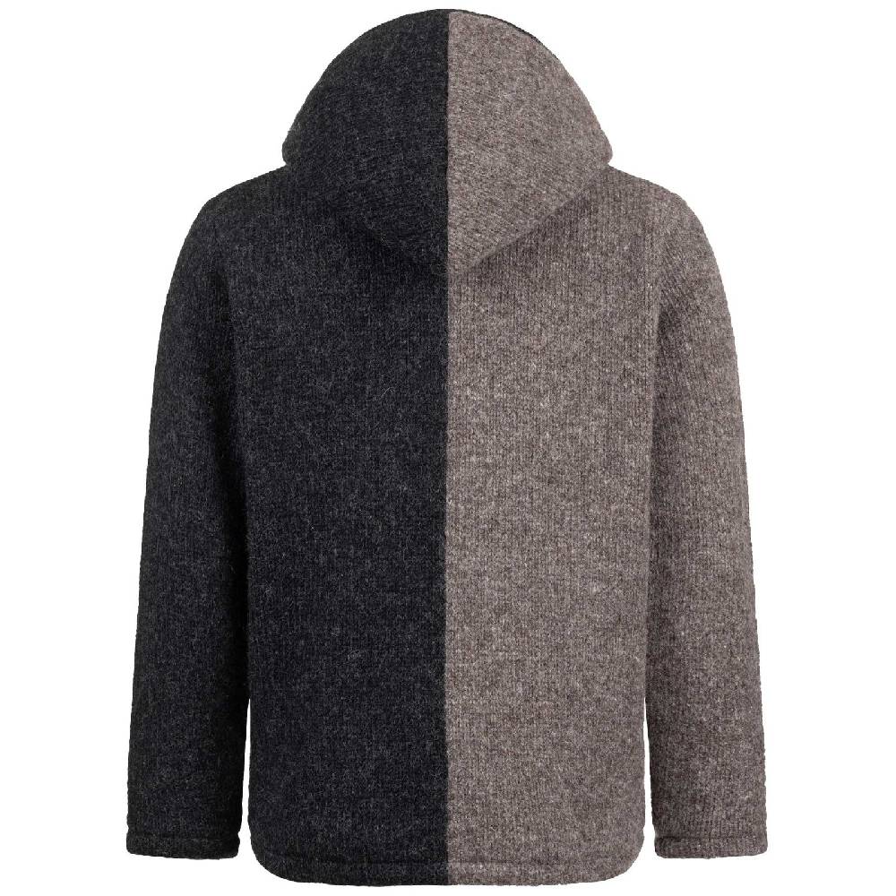 Kunst Und Magie ALMHUBER Herren Strickjacke Schurwolle Klassich Nordisch Wolle Jacke Mit Kapuze Schurwolle Ying Yang