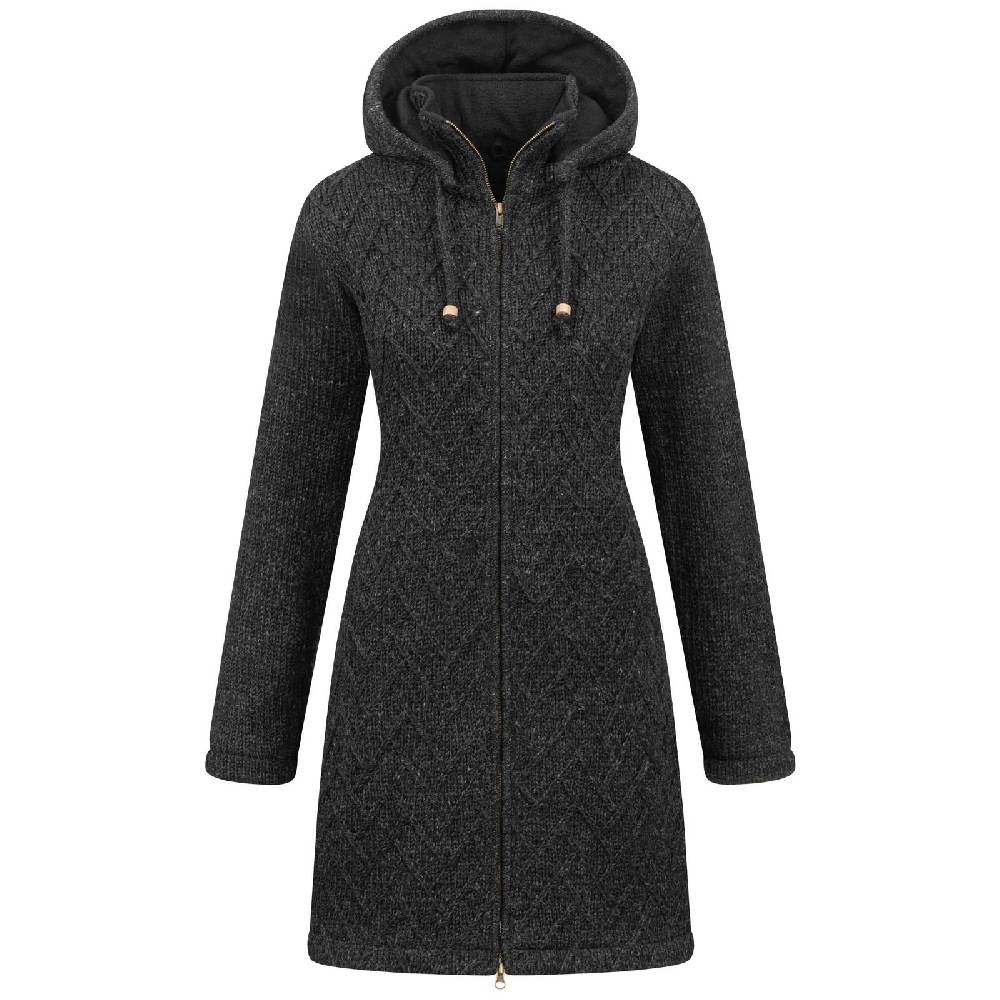 Kunst Und Magie ALMHUBER Klassische Damen Strickjacke Kurzmantel Winter Mantel Wolle Jacke Wollmantel Kapuze