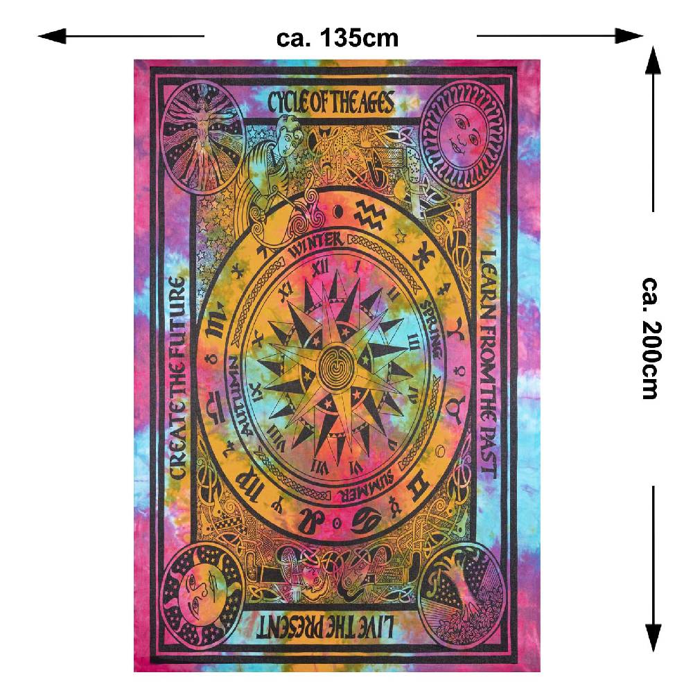 Kunst Und Magie Astrologie Tagesdecke Wandbehang Bunt Deko TuchCycle Of The Ages .200x135cm