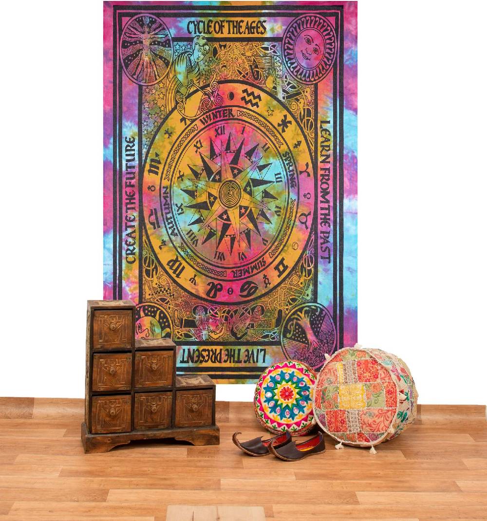 Kunst Und Magie Astrologie Tagesdecke Wandbehang Bunt Deko TuchCycle of the Ages .200x135cm