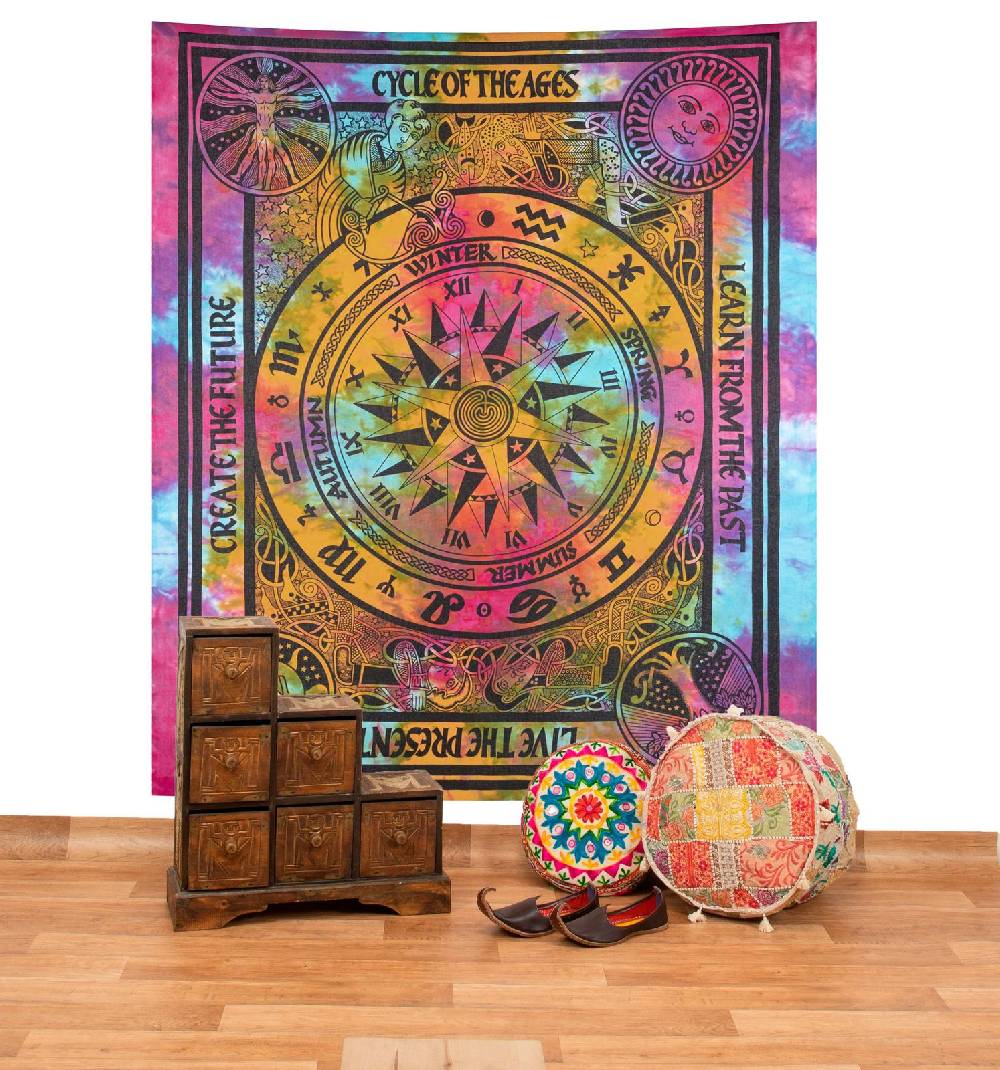Kunst Und Magie Astrologie Tagesdecke Wandbehang Bunt Deko TuchCycle of the Ages ca.200x230cm