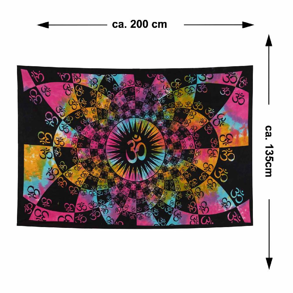 Kunst Und Magie Aum Tagesdecke Wandbehang Bunt Deko Tuch OM Yoga Goa Hippie Ca. 200x135cm