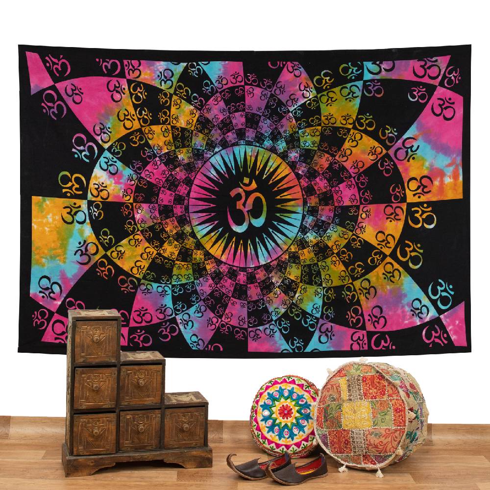 Kunst Und Magie Aum Tagesdecke Wandbehang Bunt Deko Tuch OM Yoga Goa Hippie ca. 200x135cm