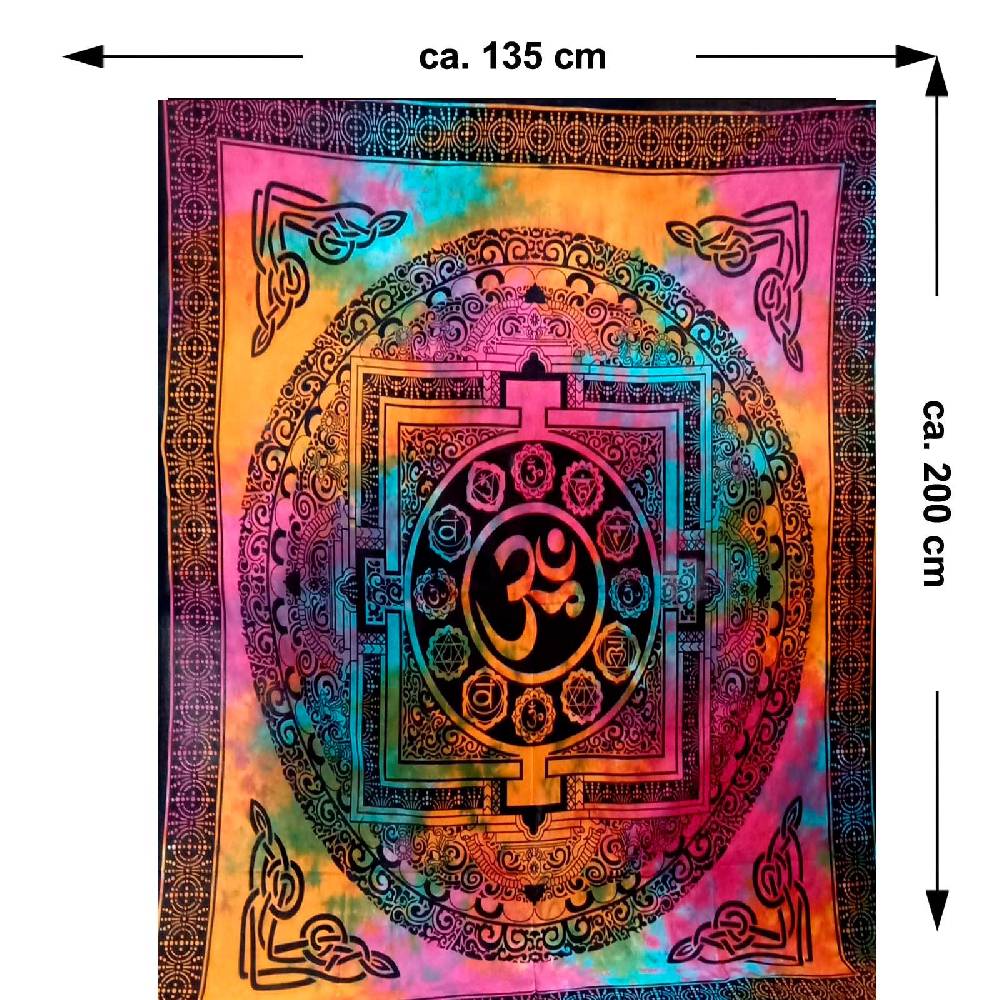 Kunst Und Magie Aum Tagesdecke Wandbehang Deko Tuch OM Yantra Mandala Yoga Goa Hippie Ca. 200x135cm