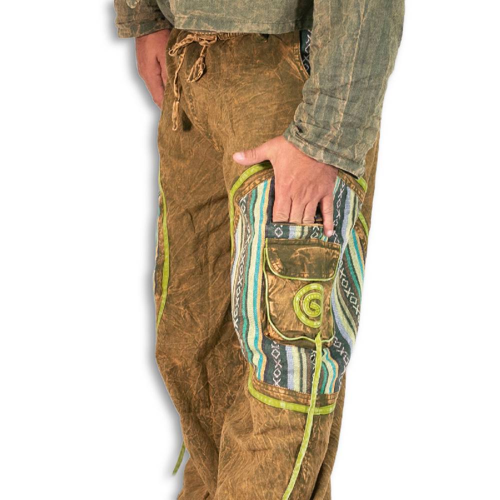 Kunst Und Magie Baggyhose Stonewashed Goa Cargo Hose Hippiehose Pluderhose Mit Kordelzug Gürtelschlaufen Haremshose