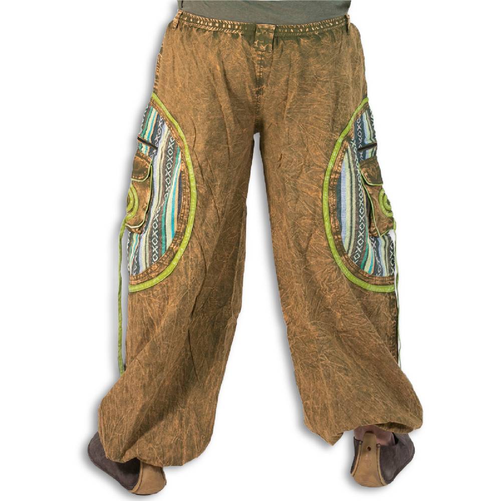 Kunst Und Magie Baggyhose Stonewashed Goa Cargo Hose Hippiehose Pluderhose Mit Kordelzug Gürtelschlaufen Haremshose