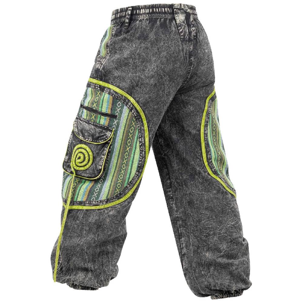 Kunst Und Magie Baggyhose Stonewashed Goa Cargo Hose Hippiehose Pluderhose mit Kordelzug Gürtelschlaufen Haremshose