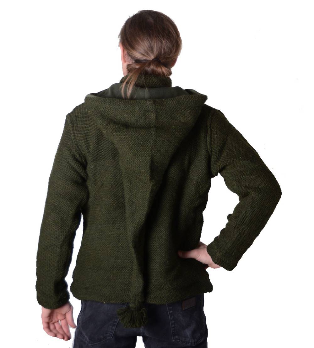 Kunst Und Magie Baja Herren-Strickjacke Mit Fleecefutter Und Zipfelkapuze Poncho Goa Hippie