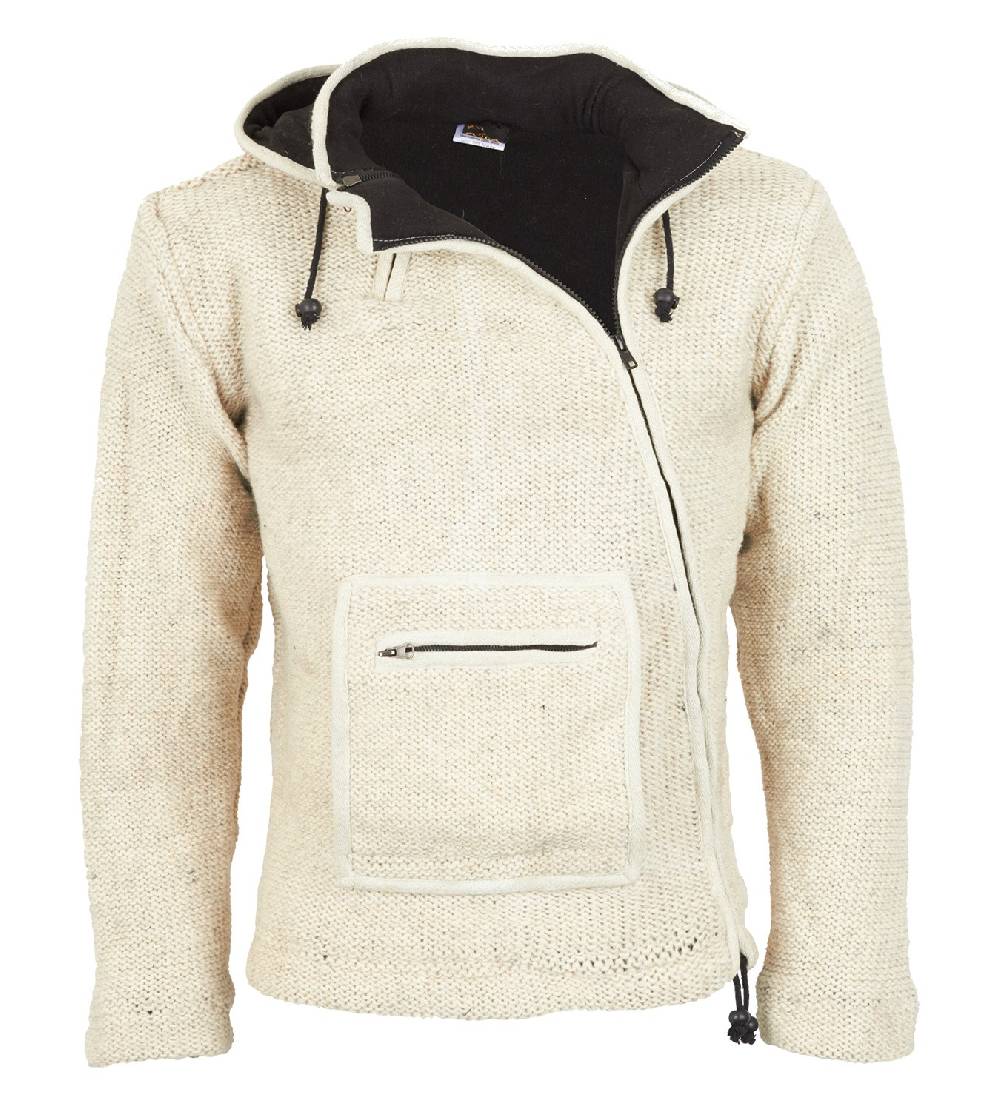 Kunst Und Magie Baja Herren-Strickjacke Mit Fleecefutter Und Zipfelkapuze Poncho Goa Hippie