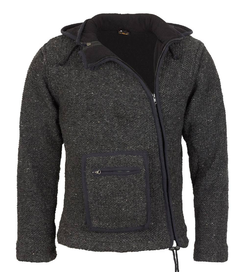 Kunst Und Magie Baja Herren-Strickjacke Mit Fleecefutter Und Zipfelkapuze Poncho Goa Hippie