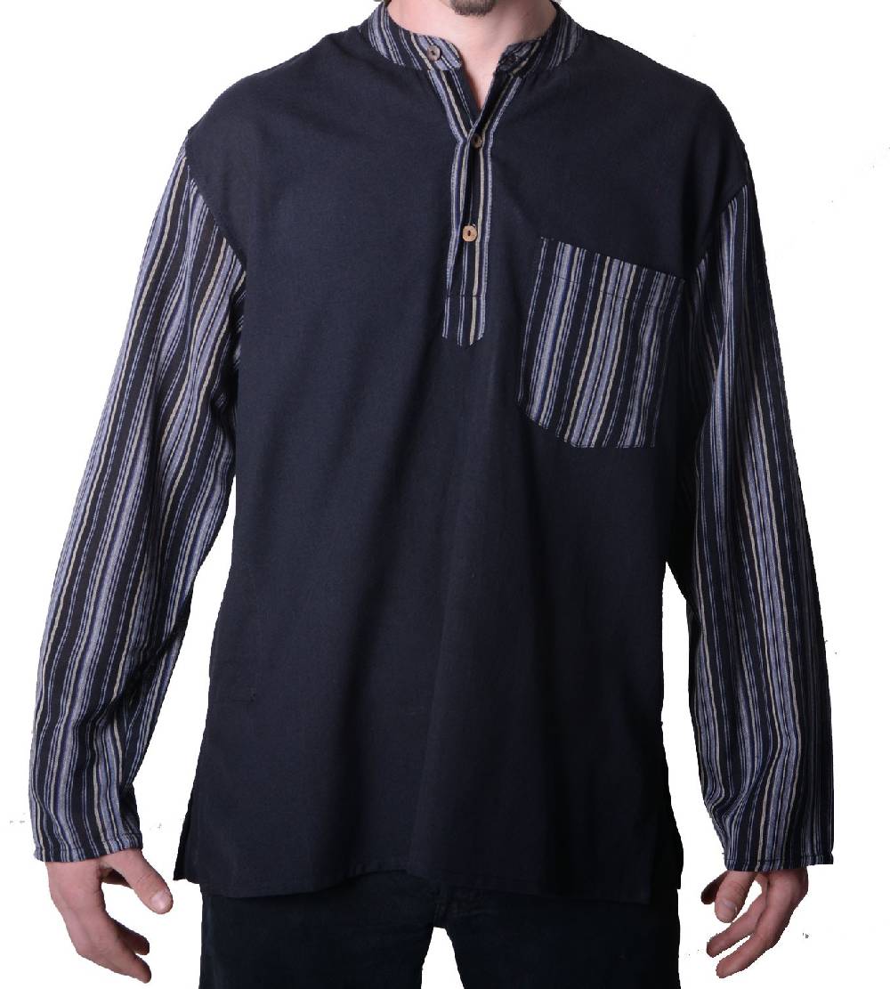 Kunst Und Magie Baumwoll Herrenhemd Kurtha Baja Nepal - Fischerhemd Überzieher