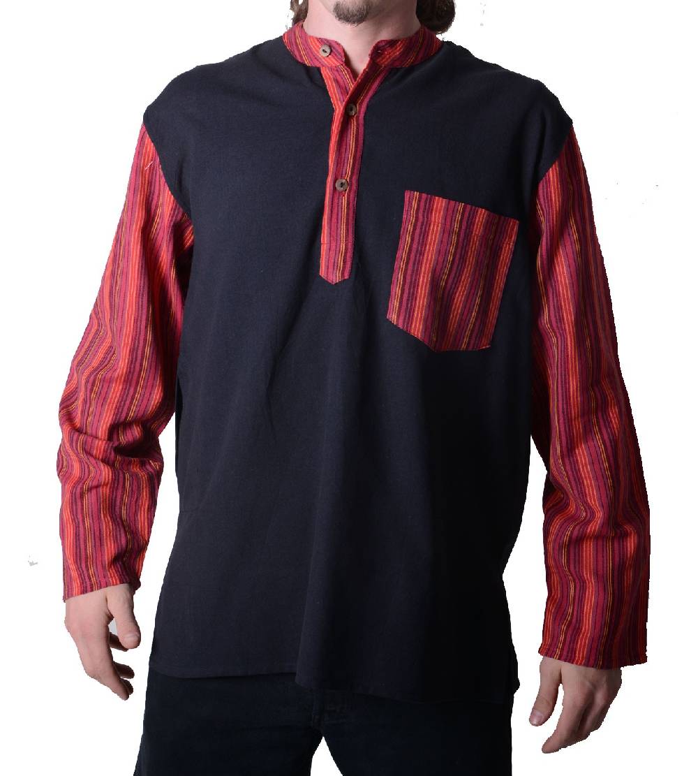 Kunst Und Magie Baumwoll Herrenhemd Kurtha Baja Nepal - Fischerhemd Überzieher
