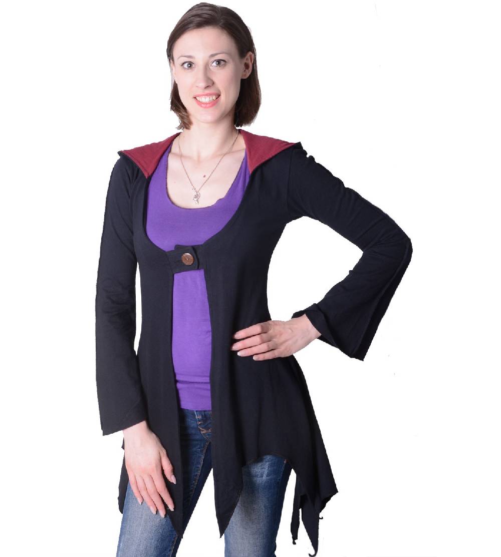 Kunst Und Magie Baumwoll Sweatjacke in ausgefallenem Design mit Zipfelkapuze - Damenjacke zum Überziehen