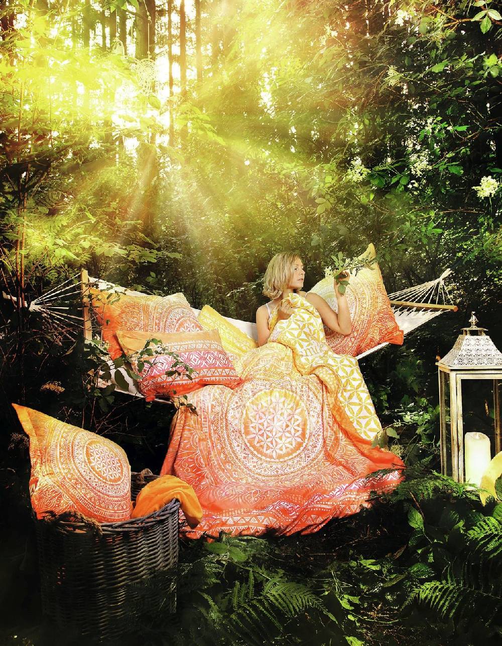 Kunst Und Magie Bettbezug "Sunrise" mit Kissen Bio Energetische Bettwäsche mit Rosenquarz Blume des Lebens