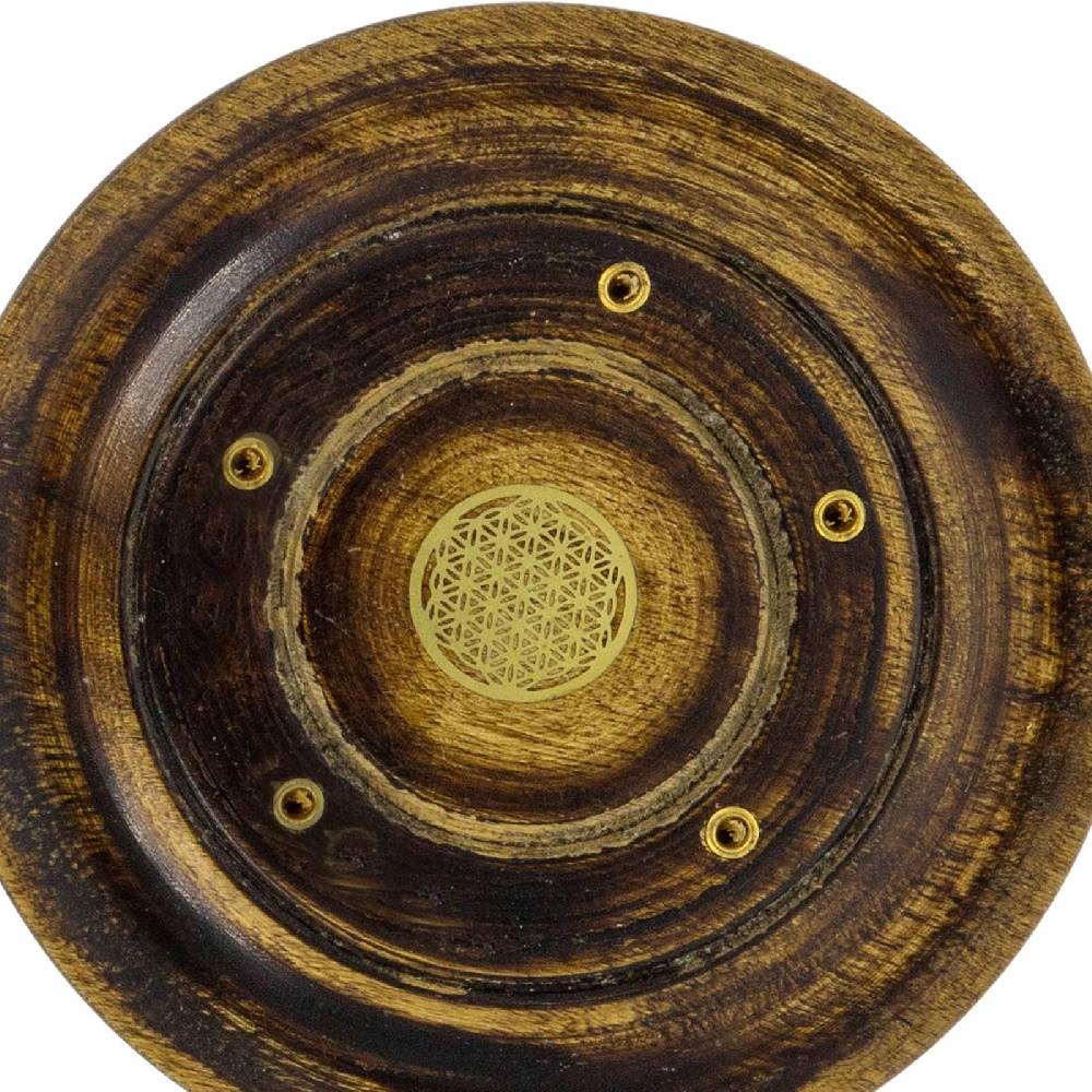 Kunst Und Magie Blume Des Lebens Halter Für Räucherstäbchen Kegel Räucherstäbchenhalter Aus Holz Rund 10cm
