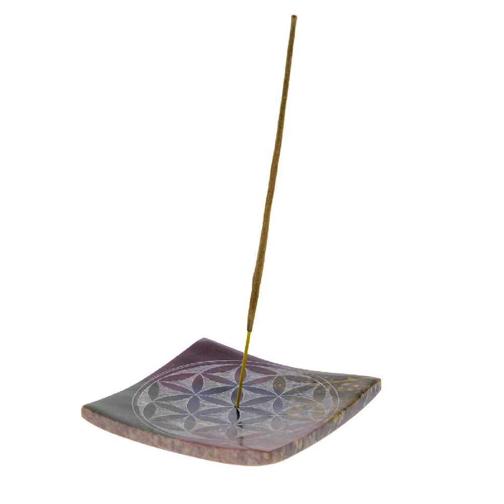 Kunst Und Magie Blume des Lebens Halter für Räucherstäbchen und Kegel Räucherstäbchenhalter aus Speckstein 10cm