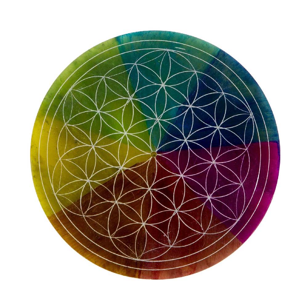 Kunst Und Magie Blume des Lebens Halter für Räucherstäbchen und Kegel Räucherstäbchenhalter aus Speckstein 10cm