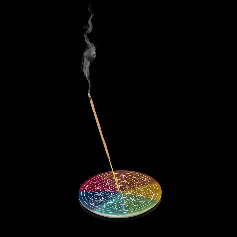 Kunst Und Magie Blume des Lebens Halter für Räucherstäbchen und Kegel Räucherstäbchenhalter aus Speckstein 10cm