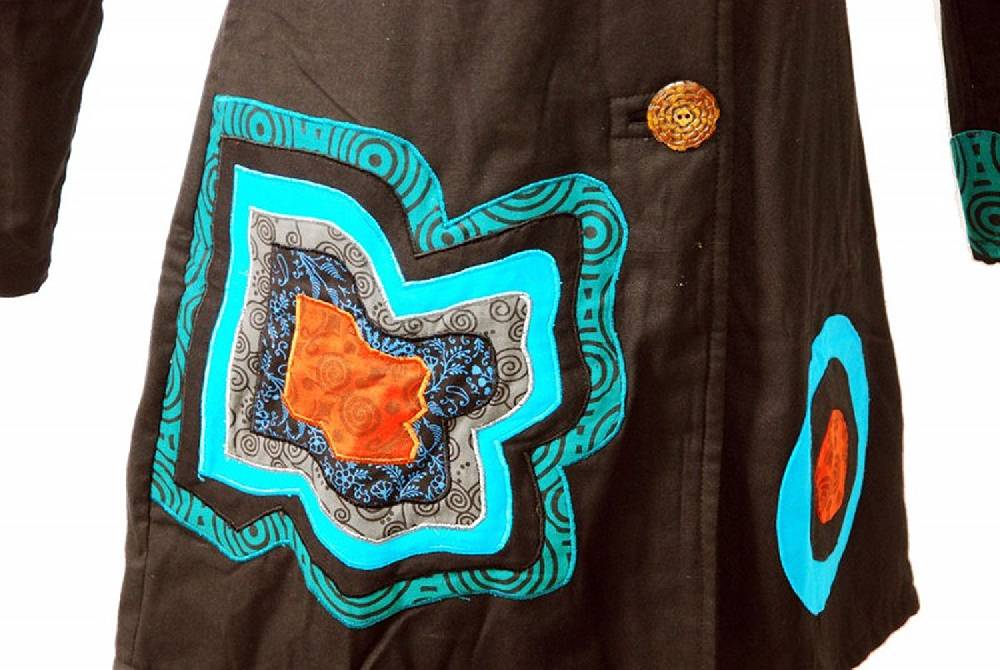 Kunst Und Magie Boho Mantel / Jacke Goa Psy Hippie Mit Patchwork-Blume Braun