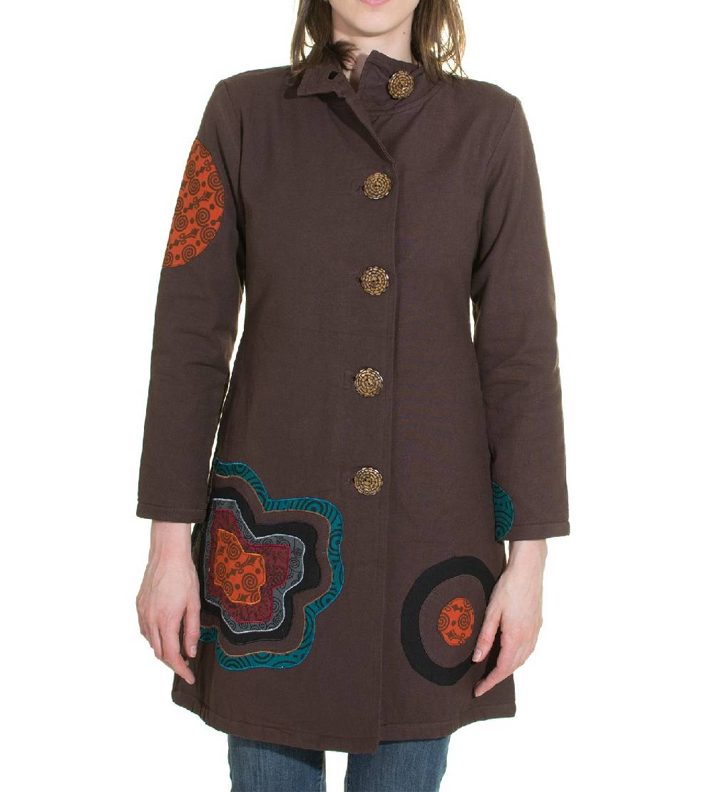 Kunst Und Magie Boho Mantel / Jacke Goa Psy Hippie mit Patchwork-Blume braun