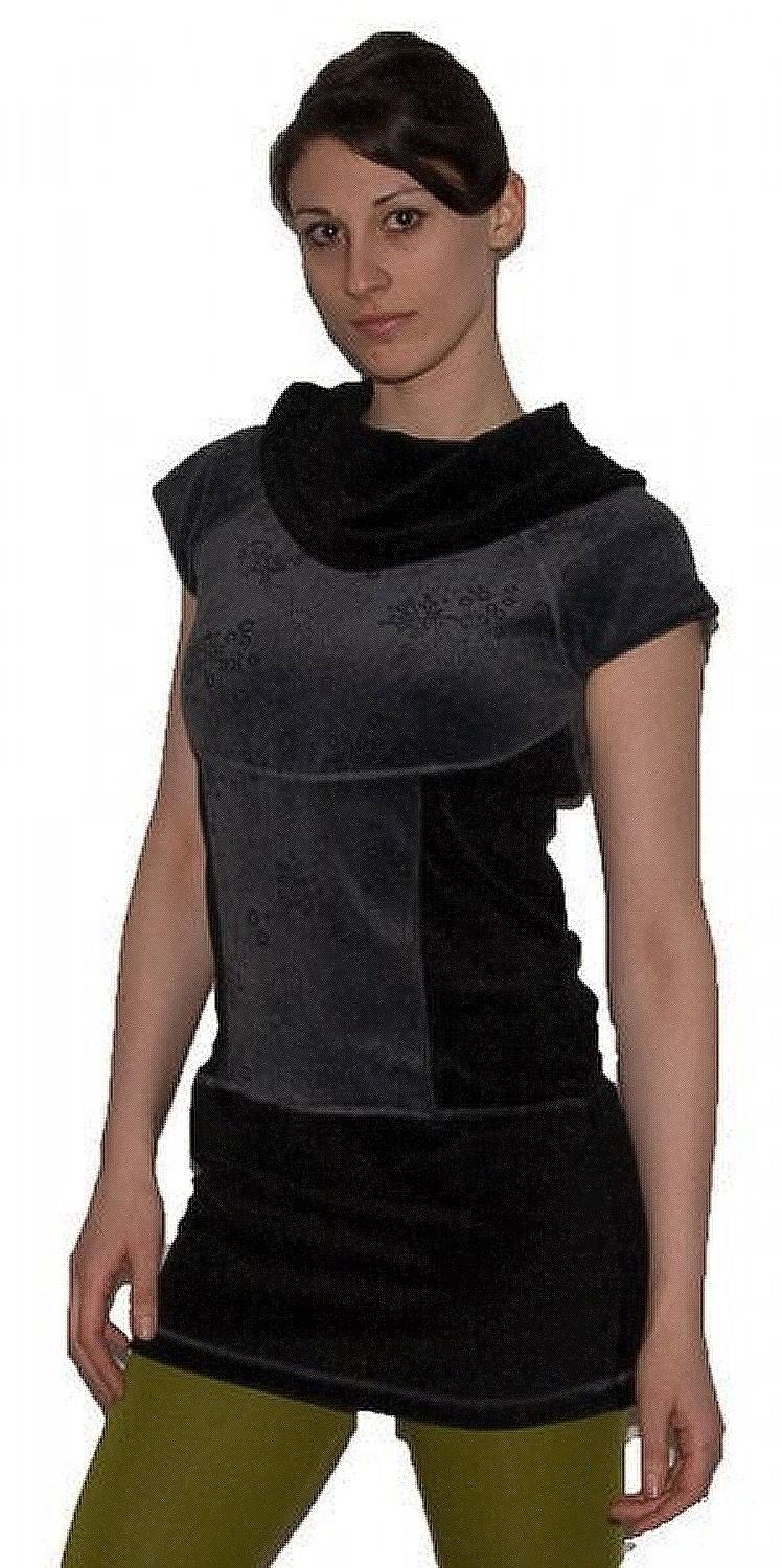 Kunst Und Magie Boho Oberteil aus Samt Tunika Minikleid Longshirt mit Rollkragen Schwarz / Grau
