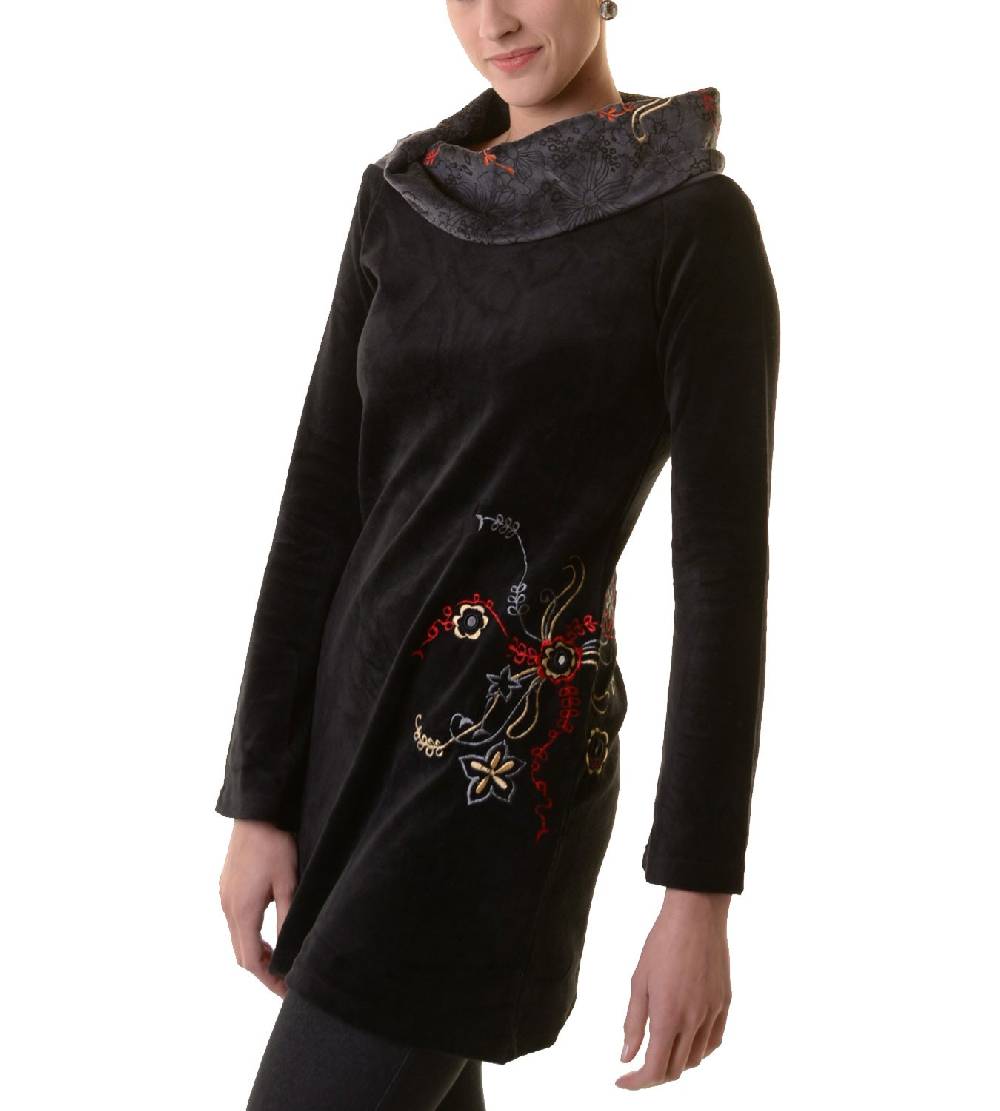 Kunst Und Magie Boho Tunika/Kleid Mit Kragen Aus Samt