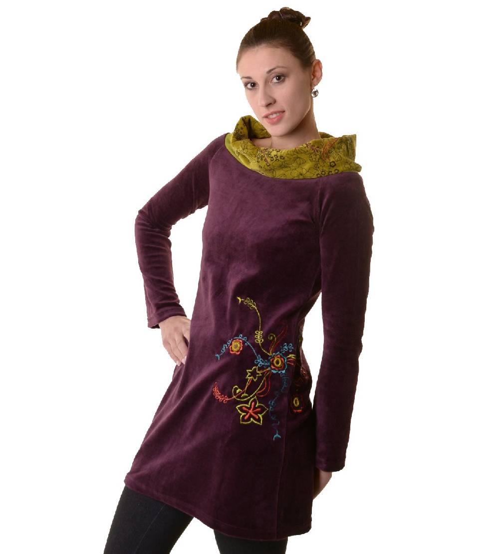 Kunst Und Magie Boho Tunika/Kleid Mit Kragen Aus Samt