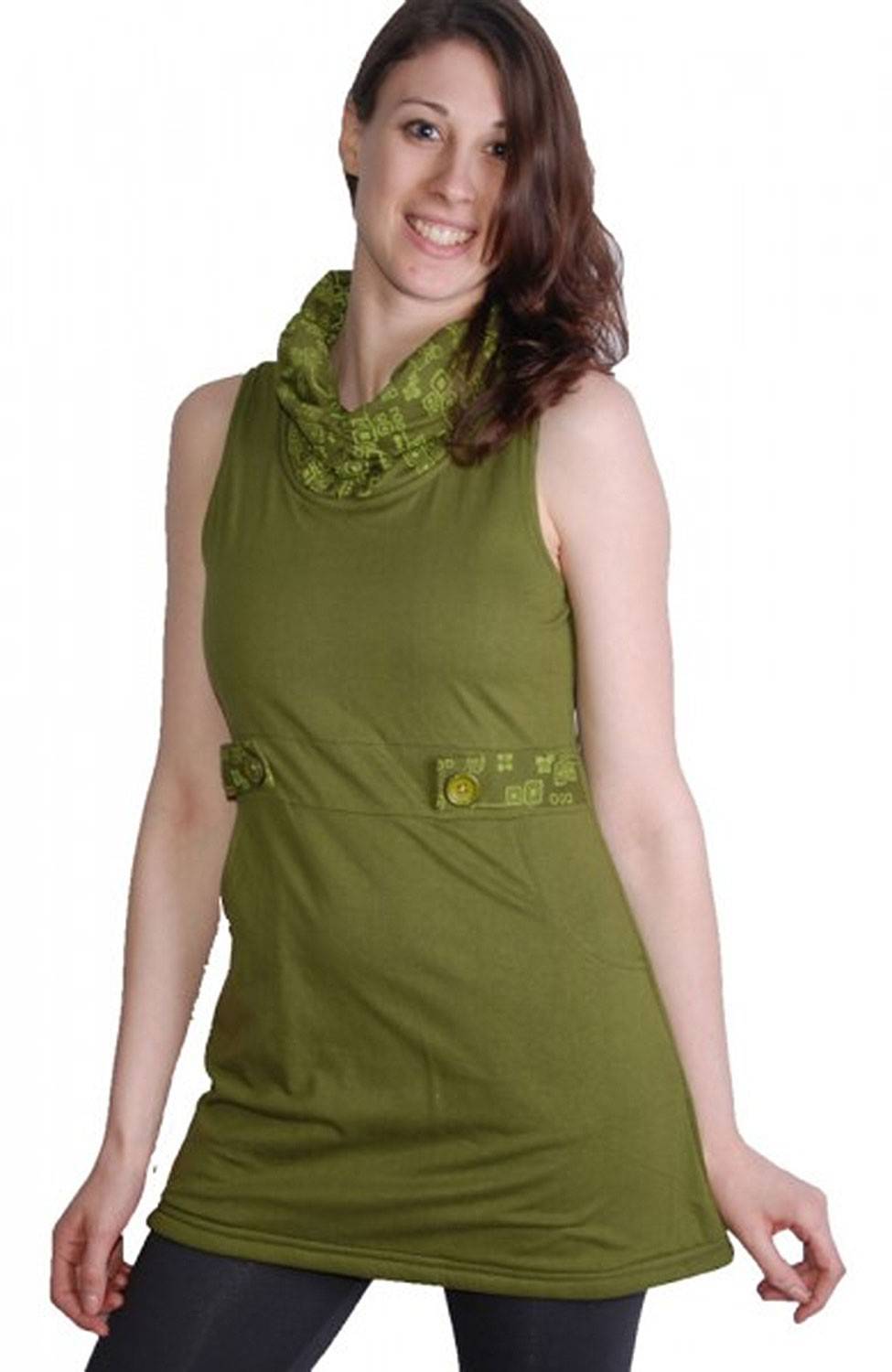 Kunst Und Magie Boho Tunika Minikleid Longshirt mit Rollkragen grün