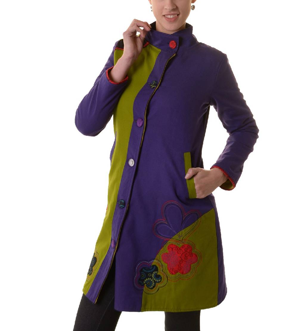 Kunst Und Magie Bohojacke Damenjacke Goa Psy Hippie mit bunter Blumenstickerei