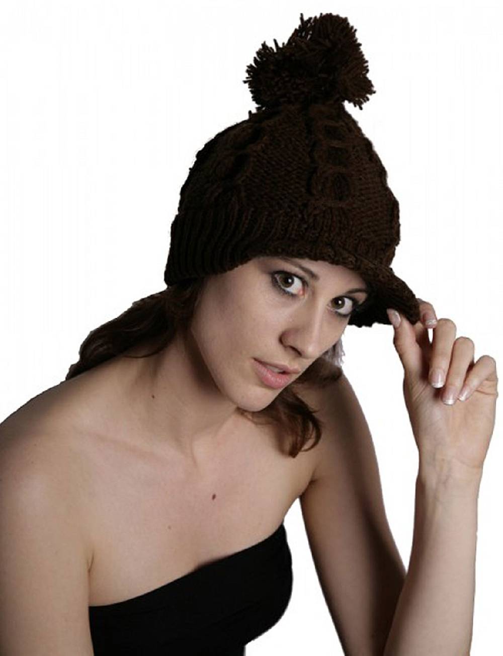 Kunst Und Magie Braune Strick Schirmmütze Aus Wolle Mit Fleecefutter Und Bommel