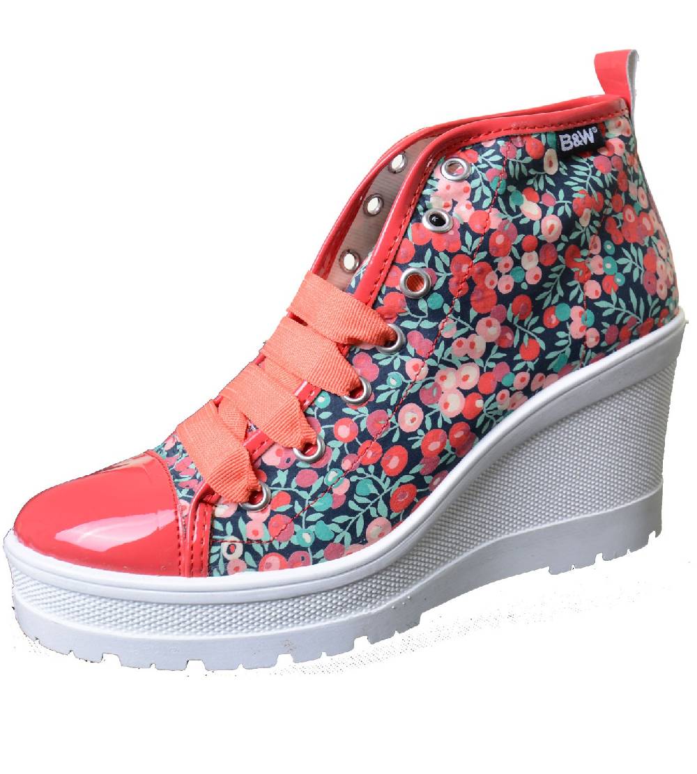 Kunst Und Magie Break & Walk Sneaker mit Keilabsatz und hoher Plateausohle Blumenmuster B&W Schuhe