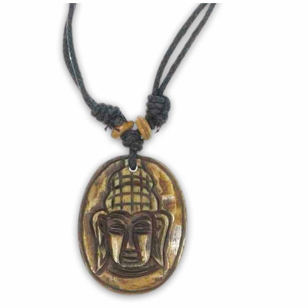 Kunst Und Magie Buddha Amulett Anhänger Talisman Handgeschnitzt mit Textilband Halskette