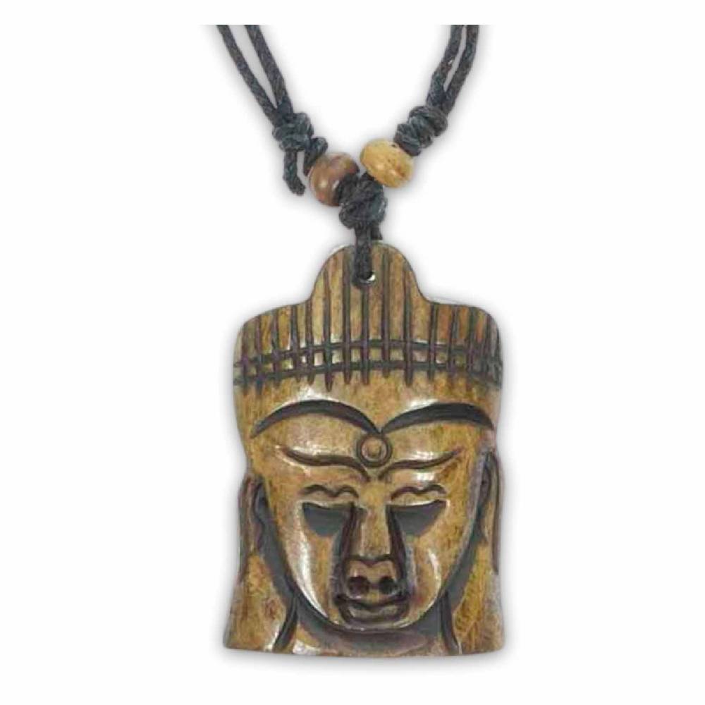 Kunst Und Magie Buddha Amulett Anhänger Talisman Handgeschnitzt mit Textilband Halskette