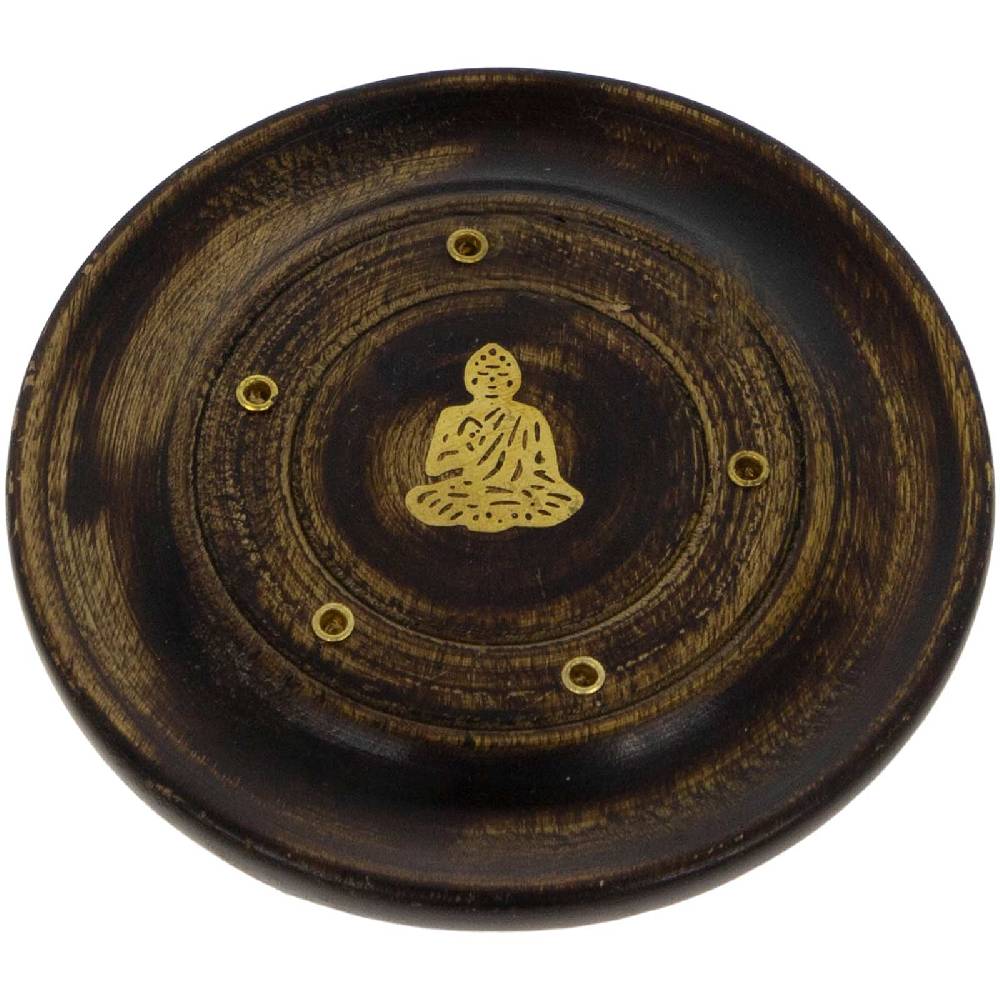 Kunst Und Magie Buddha Halter für Räucherstäbchen Kegel Räucherstäbchenhalter aus Holz Rund 10cm