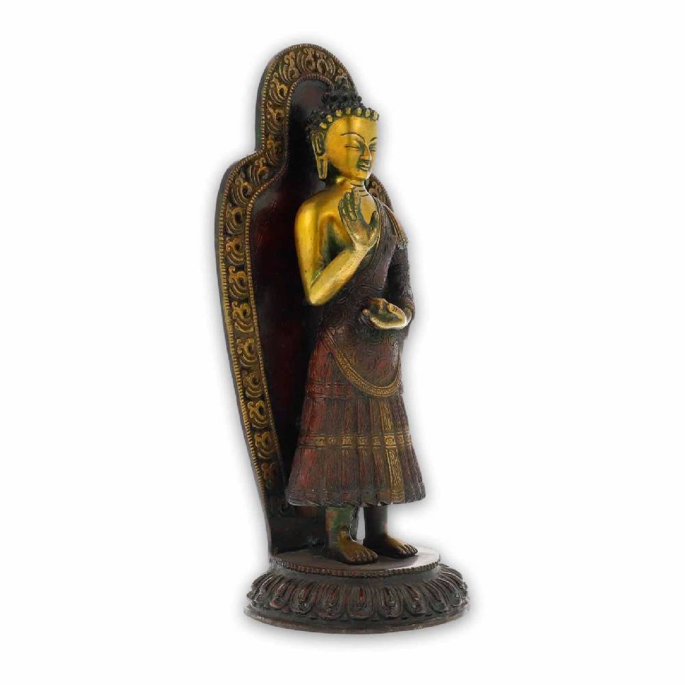 Kunst Und Magie Buddha Statue Skulptur Stehend Bronze Figur Ca 35cm Ca 4,6kg Im Tibetischem Stiel