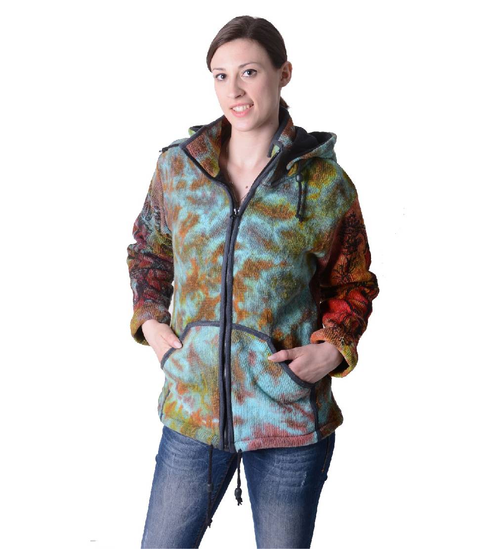 Kunst Und Magie Bunte Damen Strickjacke Ganesha mit abnehmbarer Zipfelkapuze