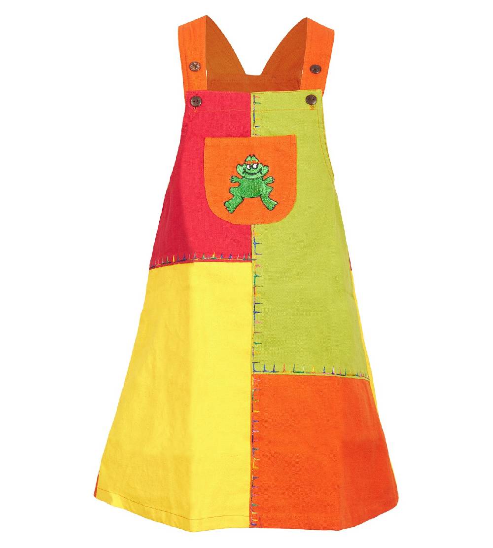 Kunst Und Magie Bunter Kinder Patchwork Latzrock / Kleid mit Tiermotiv Frosch