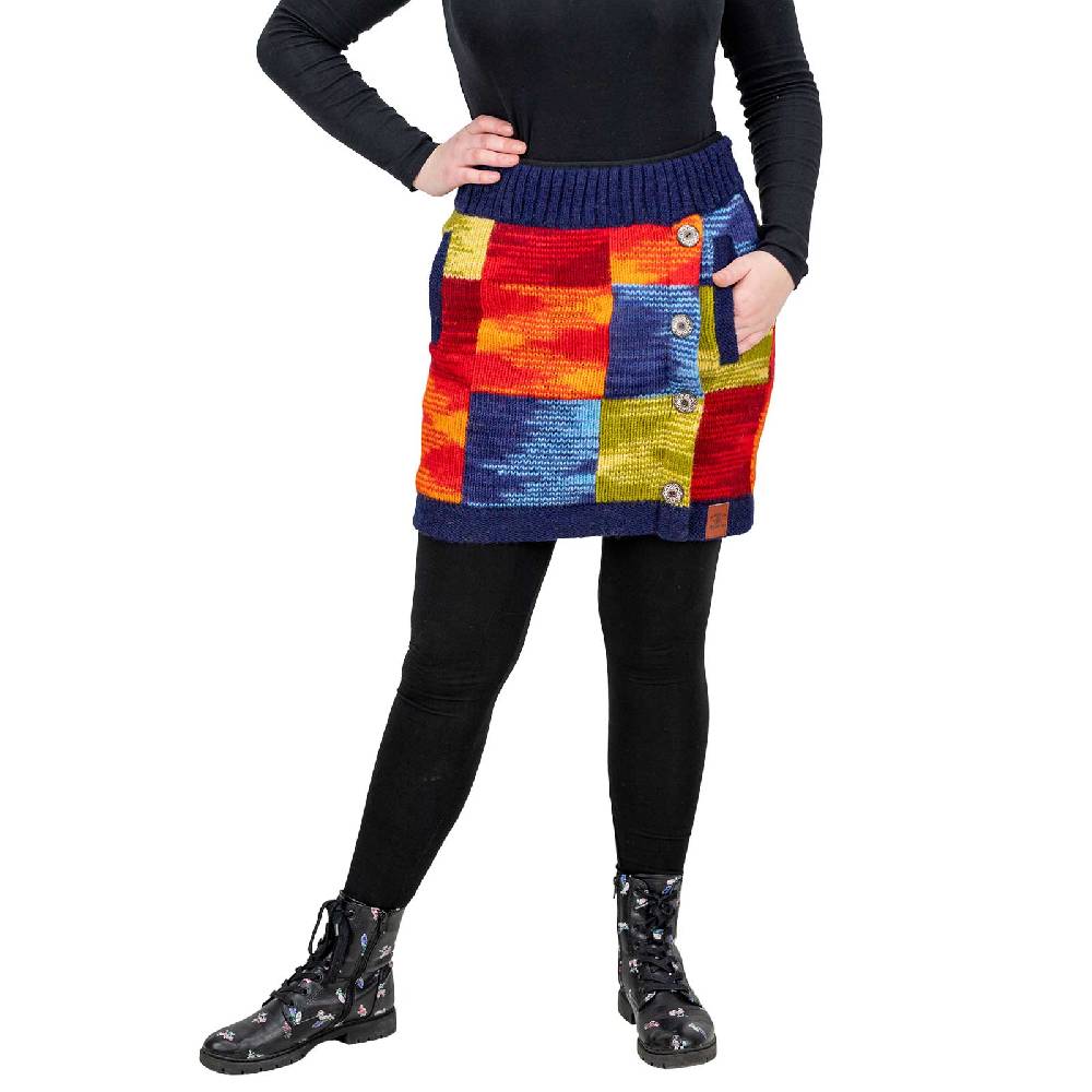 Kunst Und Magie Bunter Patchwork Strickrock Kurzer Gefütterter Rock Wolle Boho