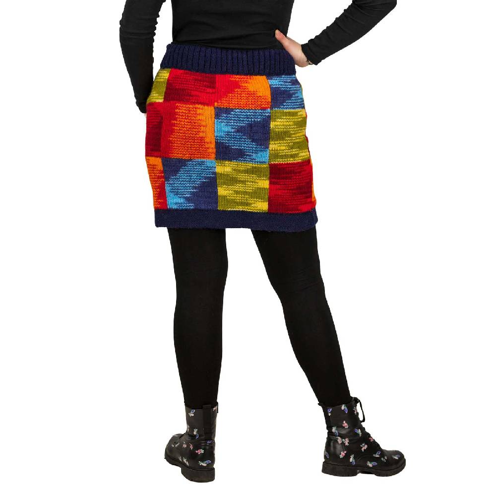 Kunst Und Magie Bunter Patchwork Strickrock Kurzer Gefütterter Rock Wolle Boho