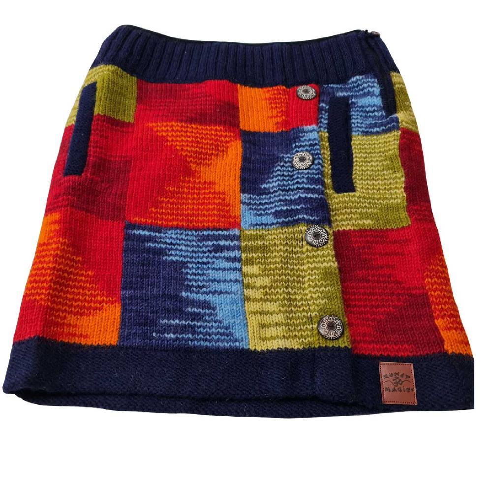 Kunst Und Magie Bunter Patchwork Strickrock kurzer gefütterter Rock Wolle Boho